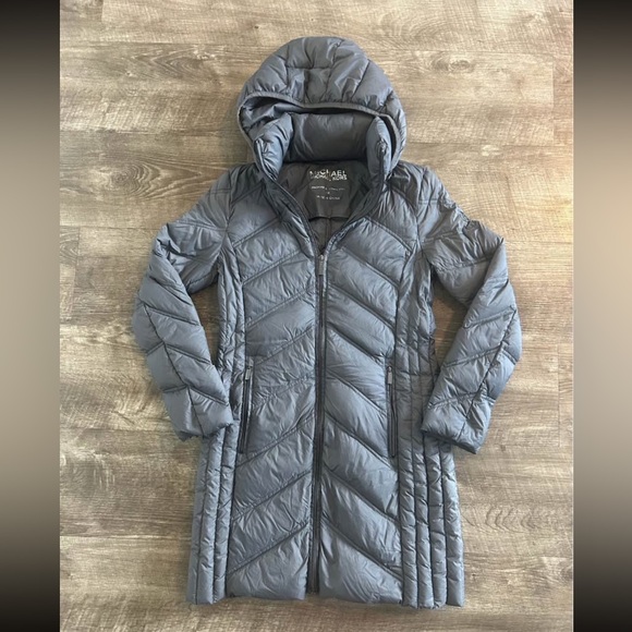 Michael Kors Grey Down Long Puffer Jacket - Picture 1 of 7